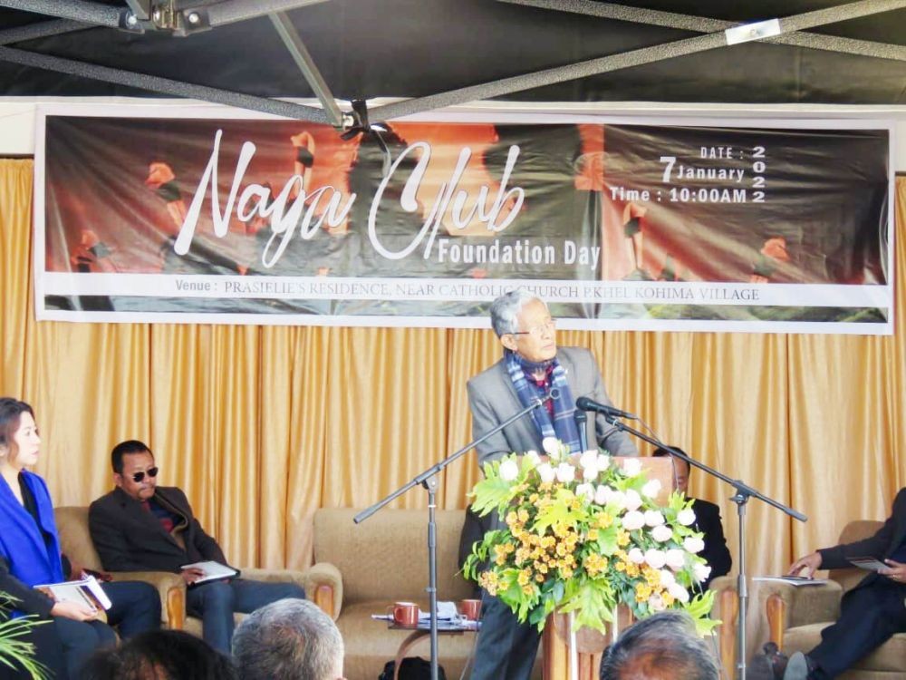 Niketu Iralu speaking during the Naga Club foundation day on January 7. (Morung Photo)